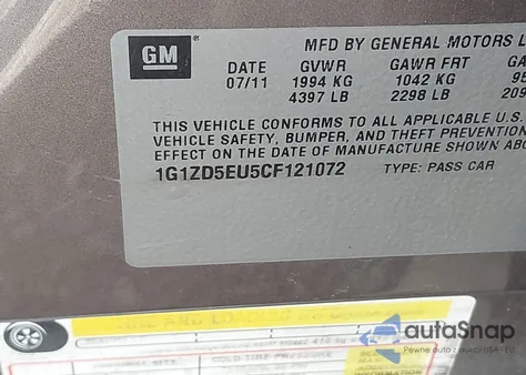 2012 Chevrolet Malibu 2Lt from USA, damaged, VIN 1G1ZD5EU5CF121072